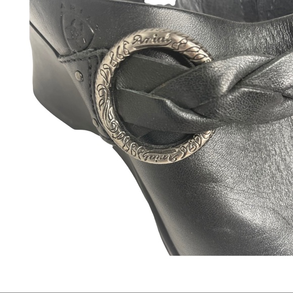 Ariat 7.5B Black Leather Wedge Mules Braided Strap - Picture 2 of 13